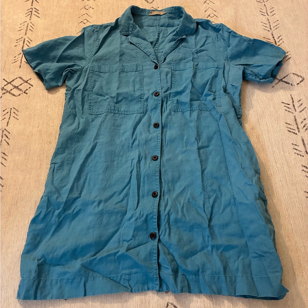 Everlane Blue Linen Button-Up Dress